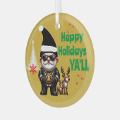 ハッピーホリデーズヤルギャングクリスマスオン金ゴールド | ガラスオーナメント (正面左)