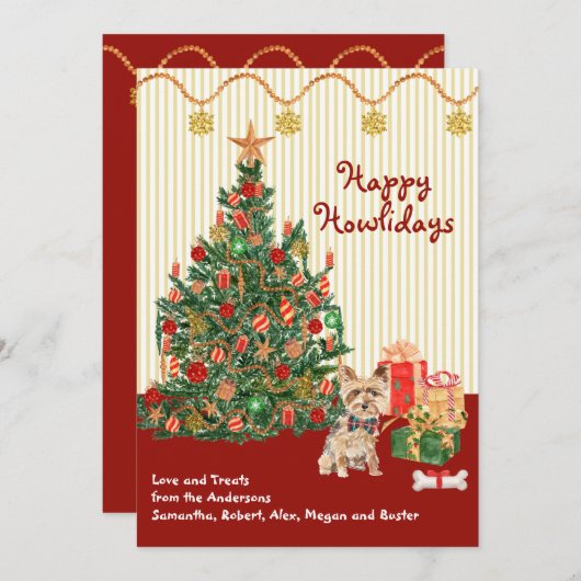 ハッピーホリデーズヨークシャーテリアクリスマスカード (正面/裏面)