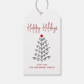 ハッピーホリデーズラインアートツリーレッド ギフトタグ (正面)