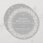 ハッピーホリデーズラウンドグレイきらめくライト シーズンカード (正面/裏面)