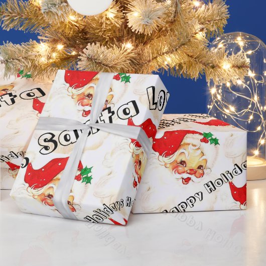 ハッピーホリデーズラッピング紙ヴィンテージサンタ ラッピングペーパー (クリスマス)
