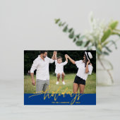 ハッピーホリデーズラージフォトクリスマスレターブルー 箔シーズンポストカード (立ち正面)