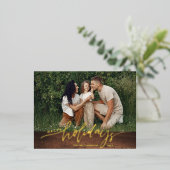 ハッピーホリデーズラージフォトクリスマスレター素朴 箔シーズンポストカード (立ち正面)