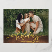 ハッピーホリデーズラージフォトクリスマスレター素朴 箔シーズンポストカード (正面)