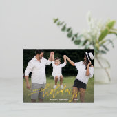 ハッピーホリデーズラージフォトクリスマスレター金ゴールド 箔シーズンポストカード (立ち正面)