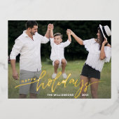 ハッピーホリデーズラージフォトクリスマスレター金ゴールド 箔シーズンポストカード (正面)