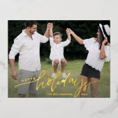 ハッピーホリデーズラージフォトクリスマスレター金ゴールド 箔シーズンポストカード (正面)