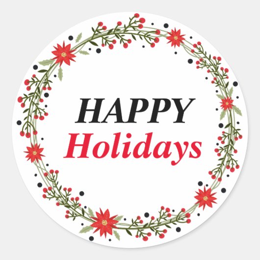 ハッピーホリデーズリースと花クリスマス ラウンドシール (正面)