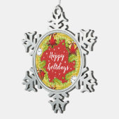 ハッピーホリデーズリースウィズスノーフレーク スノーフレークピューターオーナメント (右)