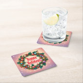 ハッピーホリデーズリースカラフルクリスマスススススノー スクエアペーパーコースター (インサイチュ)