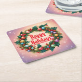 ハッピーホリデーズリースカラフルクリスマスススススノー スクエアペーパーコースター (アングル)