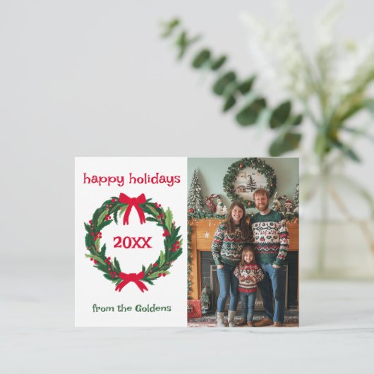 ハッピーホリデーズリース年カスタムPHOTOクリスマス シーズンポストカード (スタンド正面)