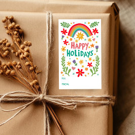 ハッピーホリデーズレインボーカスタムキュートTO 長方形シール