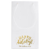 ハッピーホリデーズレタリングフォイル金ゴールドクリスマス スモールペーパーバッグ (裏面)