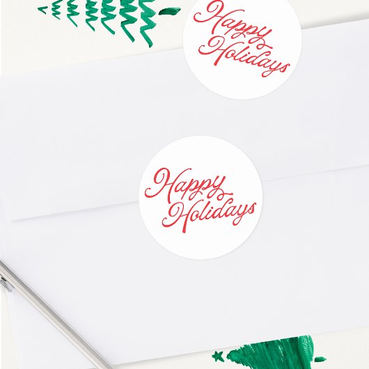ハッピーホリデーズレタリング 赤と白 ラウンドシール