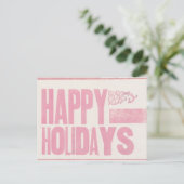 ハッピーホリデーズレタープレス印刷はがきピンク シーズンポストカード (スタンド正面)