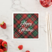 ハッピーホリデーズレッドアンドグリーンタータンチェックプレイド スタンダードカクテルナプキン (インサイチュ)