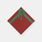 ハッピーホリデーズレッドアンドグリーンリボンナプキン スタンダードカクテルナプキン (角)