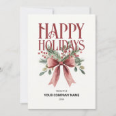 ハッピーホリデーズレッドウォーター色の弓ビジネスロゴ シーズンカード (正面)