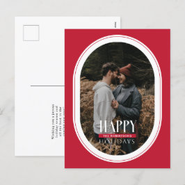 ハッピーホリデーズレッドオーバルフレームフォトポストカード シーズンポストカード