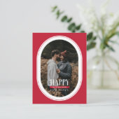 ハッピーホリデーズレッドオーバルフレームフォトポストカード シーズンポストカード (スタンド正面)