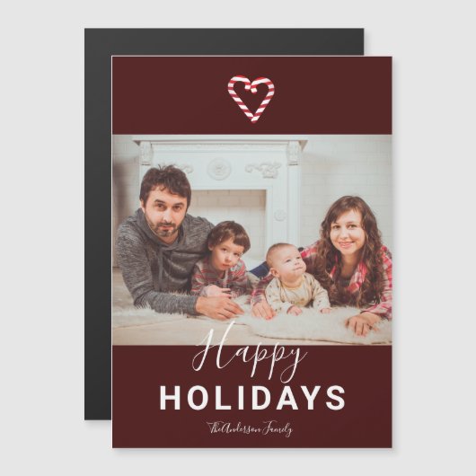 ハッピーホリデーズレッドキャンディーケーンファミリーフォトモダン (正面/裏面)