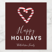 ハッピーホリデーズレッドクリスマスキャンディケインミニマリスト ワインラベル (シングルラベル)