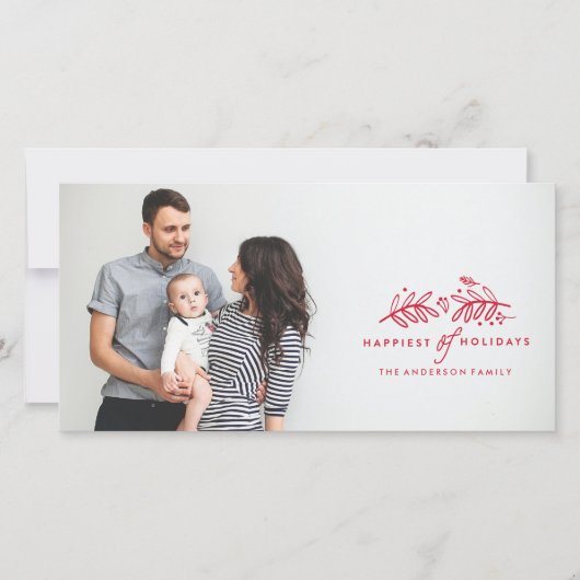 ハッピーホリデーズレッドクリスマスフォトカード シーズンカード (正面)