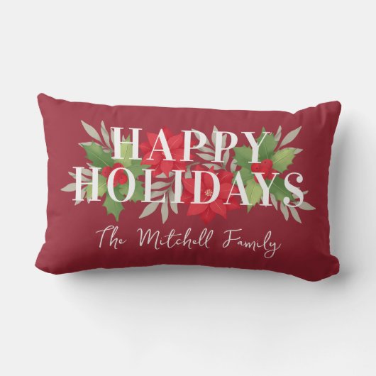 ハッピーホリデーズレッドクリスマスフローラファミリー名 ランバークッション (裏面)
