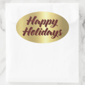 ハッピーホリデーズレッドグリッターオン金ゴールド 楕円形シール (バッグ)