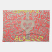 ハッピーホリデーズレッドグリッターハートデザイン キッチンタオル (横)