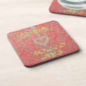 ハッピーホリデーズレッドグリッターハートデザイン コースター (左側)