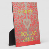 ハッピーホリデーズレッドグリッターハートデザイン フォトプラーク (側面)