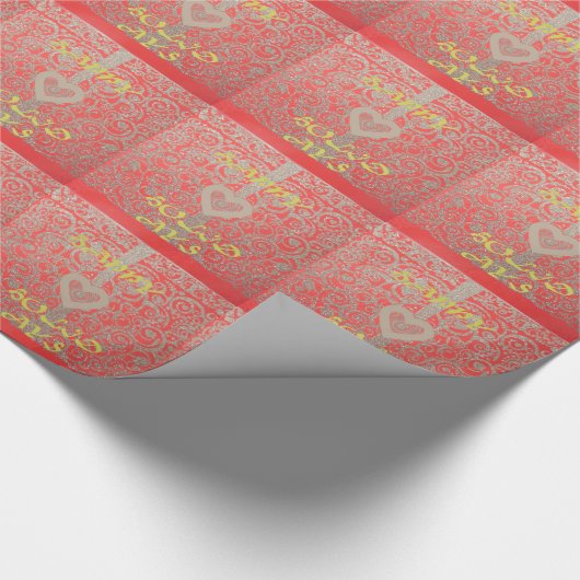 ハッピーホリデーズレッドグリッターハートデザイン ラッピングペーパー (角)