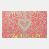 ハッピーホリデーズレッドグリッターハートデザイン 長方形シール (正面)