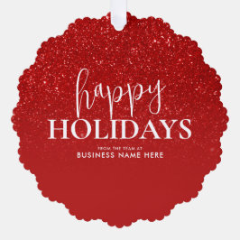 ハッピーホリデーズレッドグリッターモダンビジネス オーナメントカード