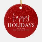 ハッピーホリデーズレッドグリッターモダンビジネス セラミックオーナメント (正面)