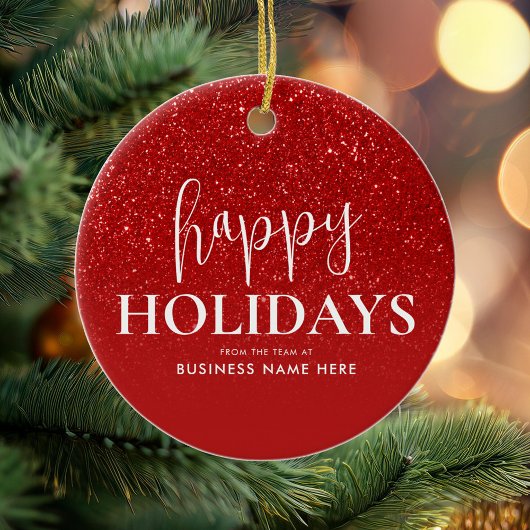 ハッピーホリデーズレッドグリッターモダンビジネス セラミックオーナメント