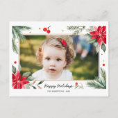 ハッピーホリデーズレッドグリーンボタニカルフォトコラージュ シーズンポストカード (正面)