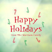 ハッピーホリデーズレッドグリーン名前をカスタムするキャンディーケーン ウィンドウサイン (シート3)