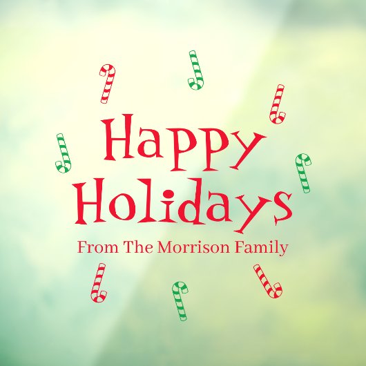 ハッピーホリデーズレッドグリーン名前をカスタムするキャンディーケーン ウィンドウサイン (シート3)