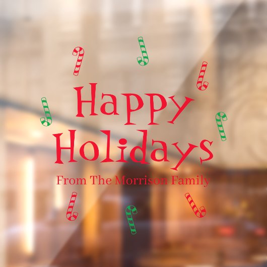 ハッピーホリデーズレッドグリーン名前をカスタムするキャンディーケーン ウィンドウサイン (シート2)