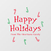 ハッピーホリデーズレッドグリーン名前をカスタムするキャンディーケーン ウィンドウサイン (シート)