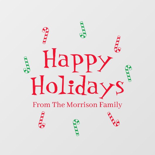 ハッピーホリデーズレッドグリーン名前をカスタムするキャンディーケーン ウィンドウサイン (シート)