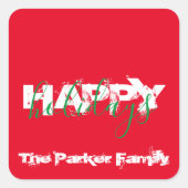 ハッピーホリデーズレッドグリーン&ホワイトモダンタイポグラフィ スクエアシール (正面)