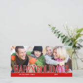 ハッピーホリデーズレッドシンプルファミリーフォト シーズンカード (スタンド正面)