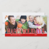 ハッピーホリデーズレッドシンプルファミリーフォト シーズンカード (正面)