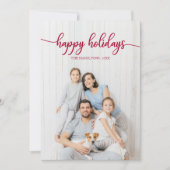 ハッピーホリデーズレッドスクリプトユニーク写真 招待状 (正面)