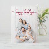 ハッピーホリデーズレッドスクリプトユニーク写真 招待状 (スタンド正面)