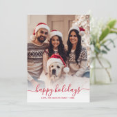 ハッピーホリデーズレッドスクリプト2フォトクリスマス シーズンカード (スタンド正面)